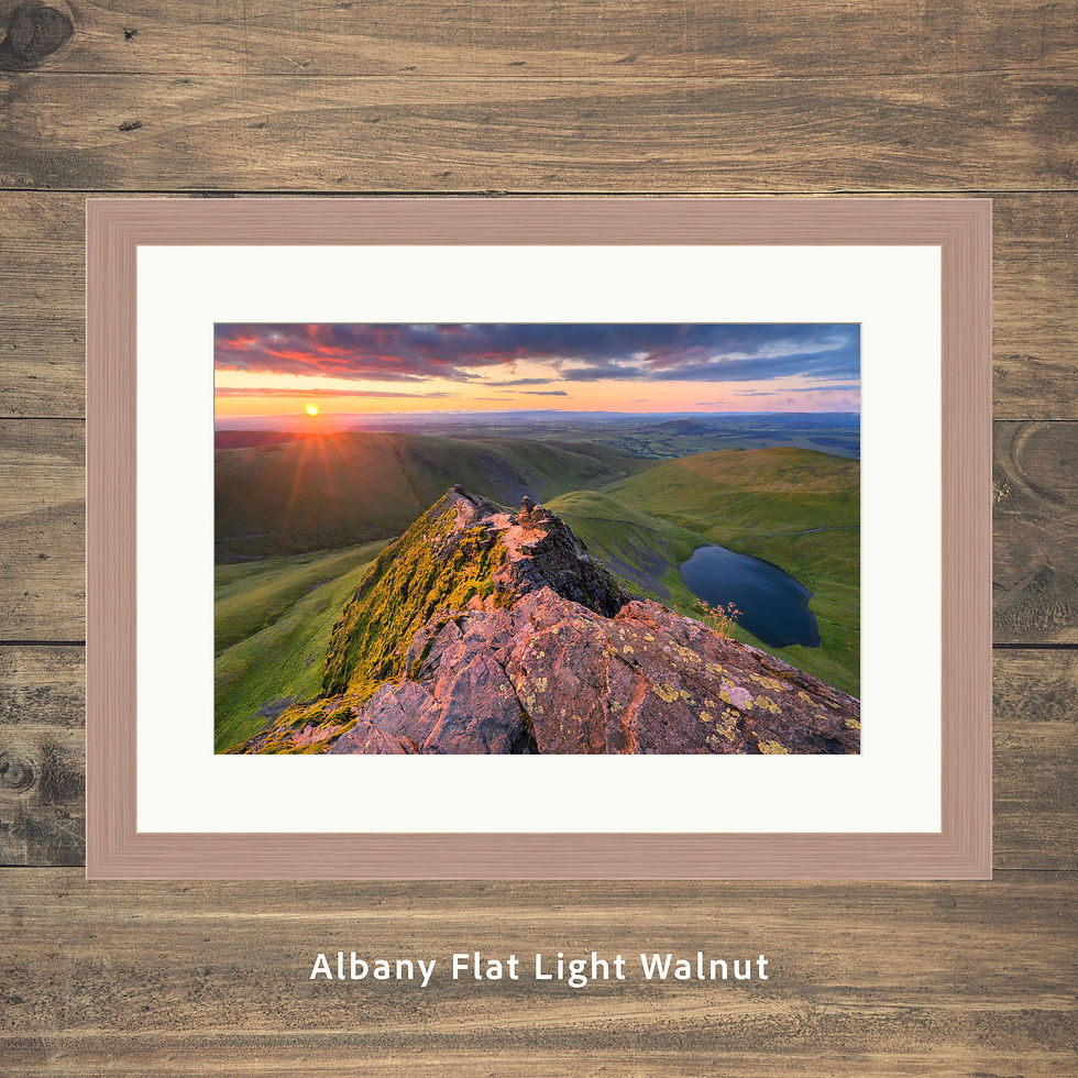 Thumbnail: Beautiful framed photography prints of a summer sunrise seen from Blencathra, overlooking Scales Tarn in The Lake District.