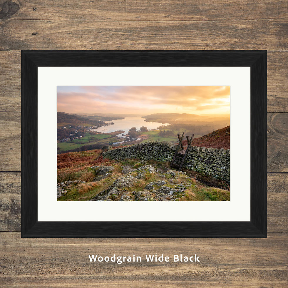 Thumbnail: Windermere framed prints of a sunset seen from Todd Crag on Loughrigg Fell in The Lake District, UK.