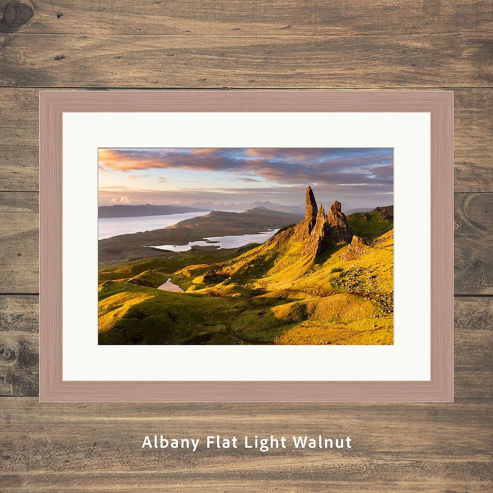 Framed photography prints of a summer sunrise at The Old Man of Storr on The Isle of Skye, Scotland, UK.
