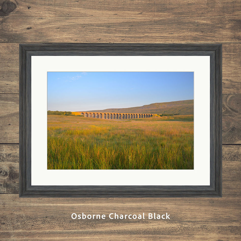 Framed photography prints of a golden morning at The Ribblehead Viaduct in The Yorkshire Dales, UK.