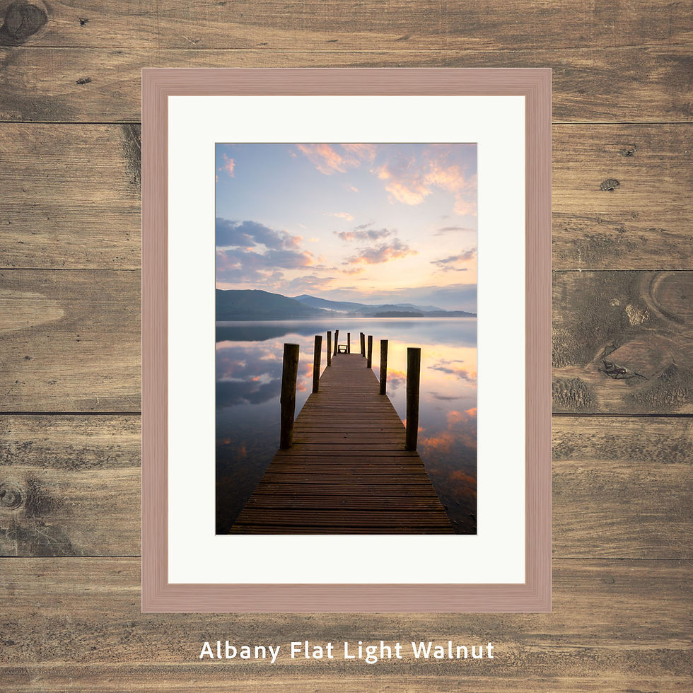 Thumbnail: framed photography pictures of a romantic sky reflecting in Derwentwater, seen from Ashness jetty in Keswick, Lake District.