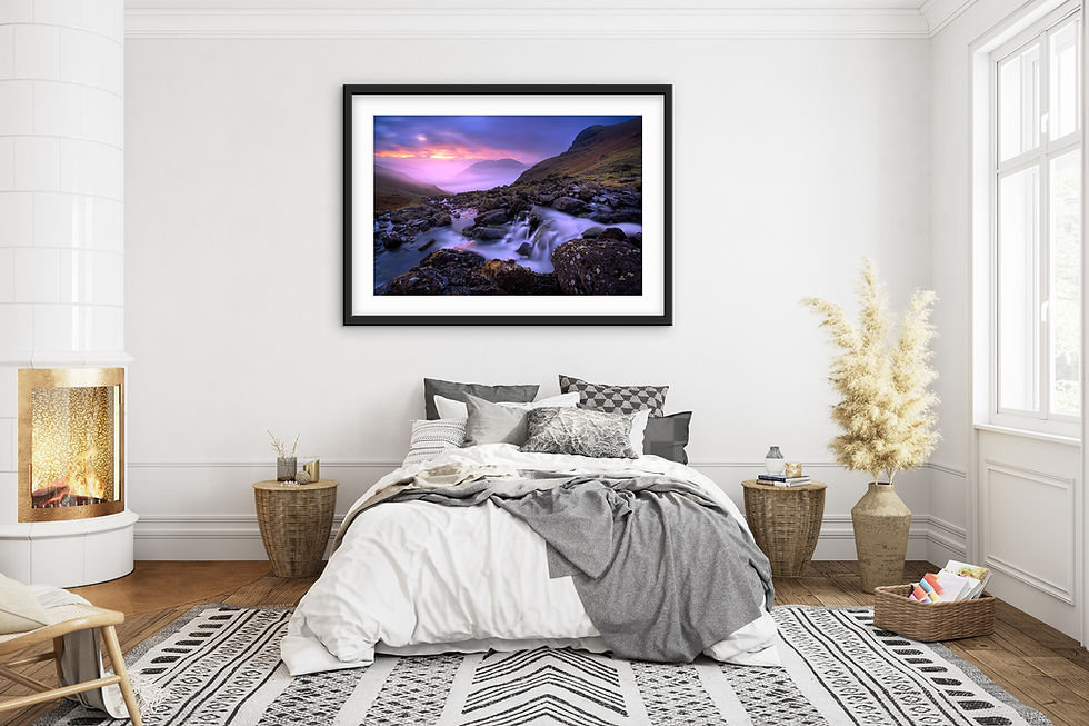 Thumbnail: Photography prints of a misty morning looking down into The Langdale Valley, from Stickle Ghyll in The Lake District, UK.