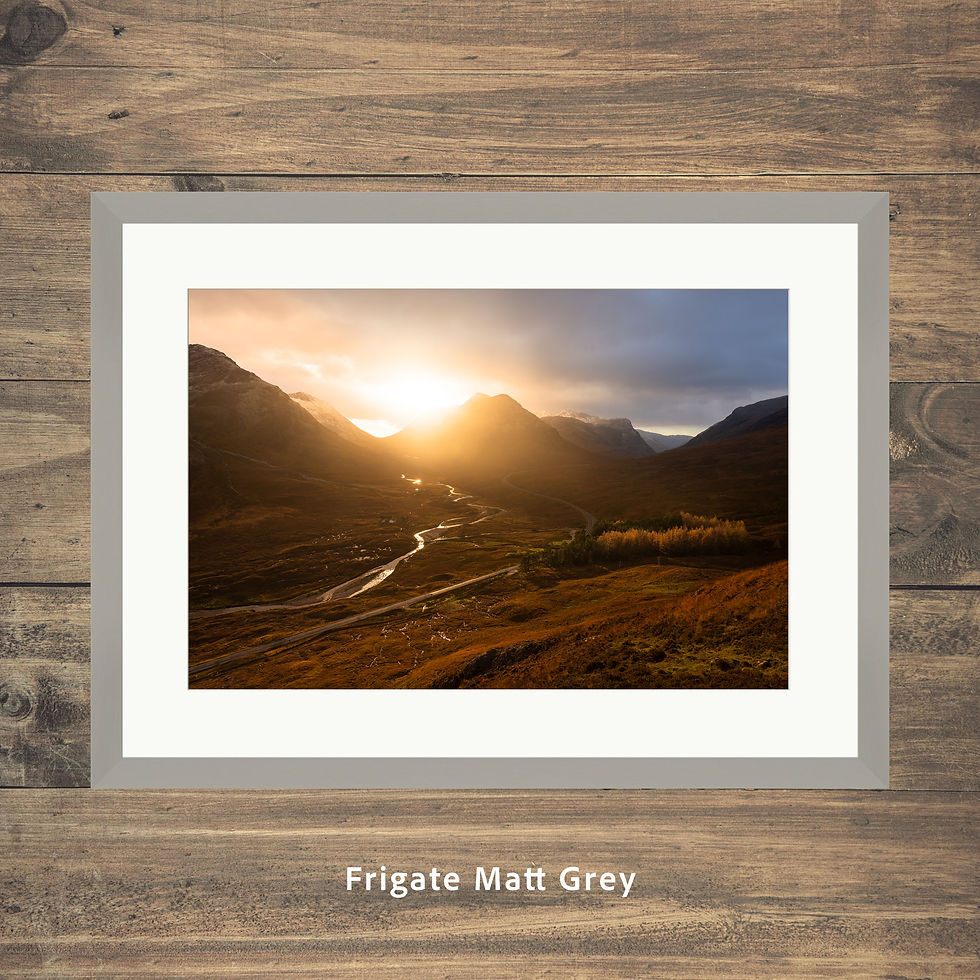 Thumbnail: Framed photography picture prints of the A82 leading through the mountains surrounding Glencoe in The Scottish Highlands, UK.