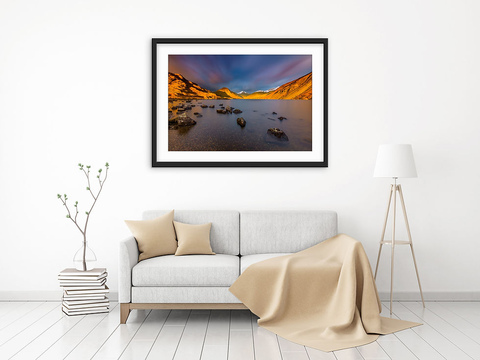 Thumbnail: an iconic Lake District view at Wastwater, illuminated by the evening light at sunset.
