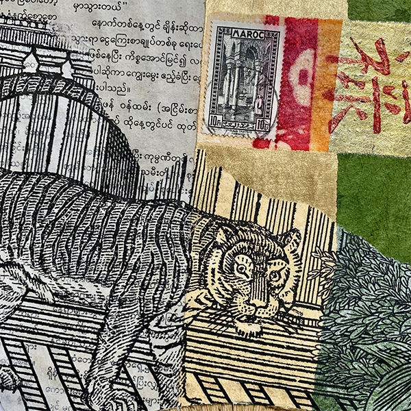 Miniature : éventail décoré, éventail décoratif, collage sur éventail-détail
