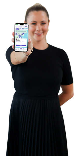 Lady holding up the Villey phone