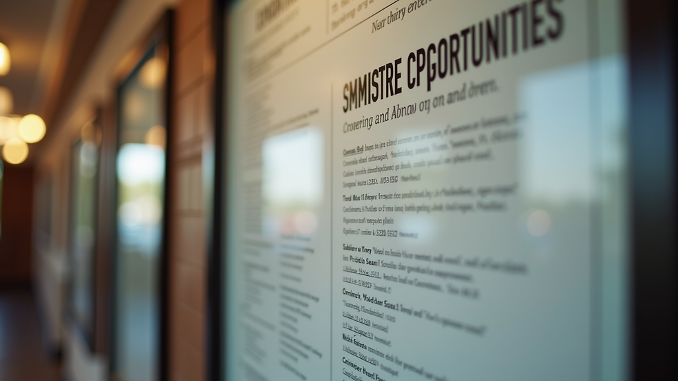 Close-up view of a church bulletin board with ministry opportunities