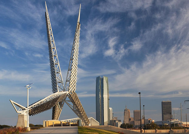 Oklahoma City Scissortail Bridge overlooking downtown 