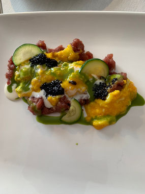 Tuna crudo with pumpkin risotto