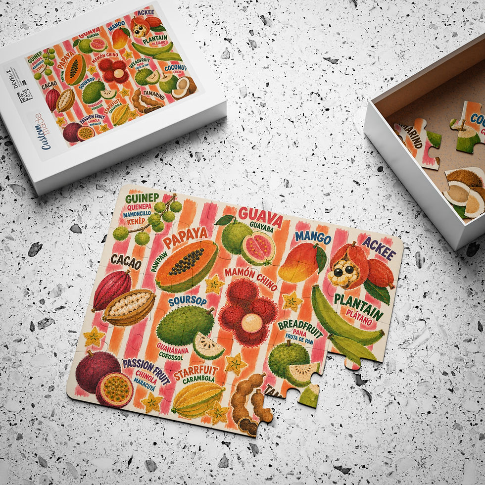 Thumbnail: Colorful 30-piece kids' puzzle featuring tropical Caribbean and Latino fruits With Image of Box