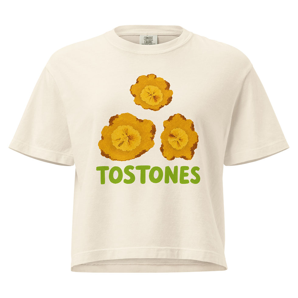 Thumbnail: Colorful Tostones fried plantain graphic boxy T-shirt Ivory Front View