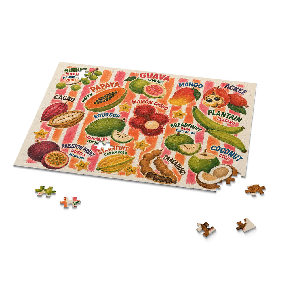 Thumbnail: Colorful family jigsaw puzzle featuring tropical Caribbean and Latino fruits puzzle with pieces