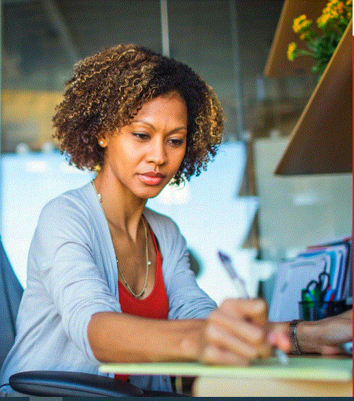 1 Black lady at desk