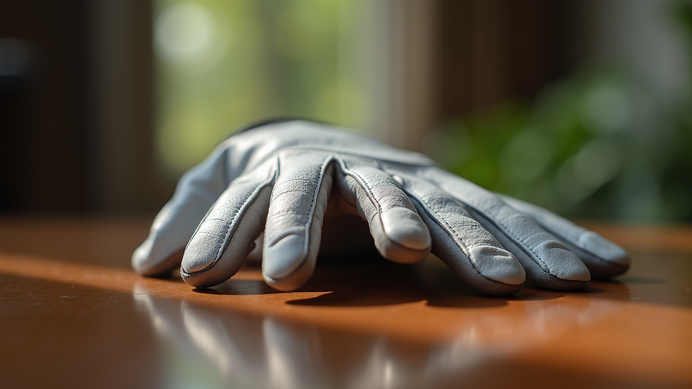 Close-up view of a golf glove on a wooden table