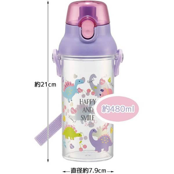 縮圖：日本製 Skater Happy and Smile 恐龍 One Touch 透明直飲式水樽 (付肩帶) 480ml