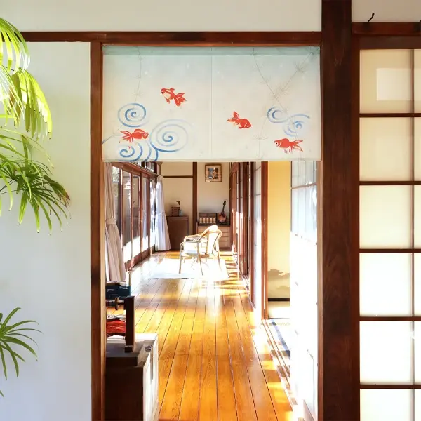 日本製 桐生のれん 麻布風波紋金魚門簾 (短身尺寸)