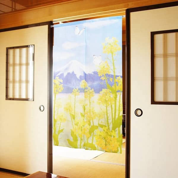 縮圖：(現貨) 日本製桐生のれん麻布風門簾 (油菜花與富士山)