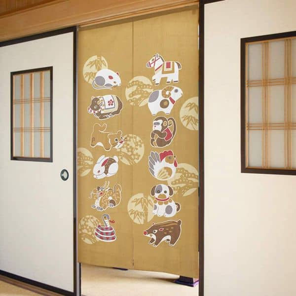 縮圖：(現貨) 日本製桐生のれん麻布風門簾 (十二生肖) (藍色/黃色) (長身尺寸 85×170cm)
