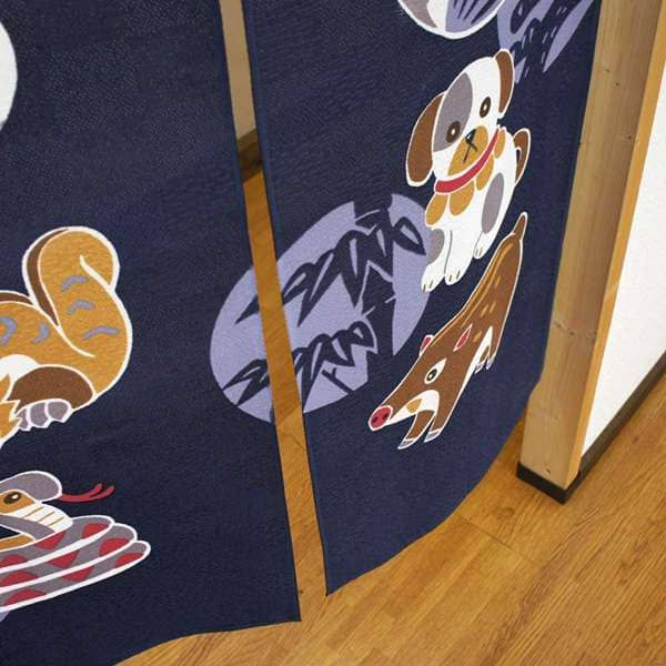 縮圖：(現貨) 日本製桐生のれん麻布風門簾 (十二生肖) (藍色/黃色) (長身尺寸 85×170cm)