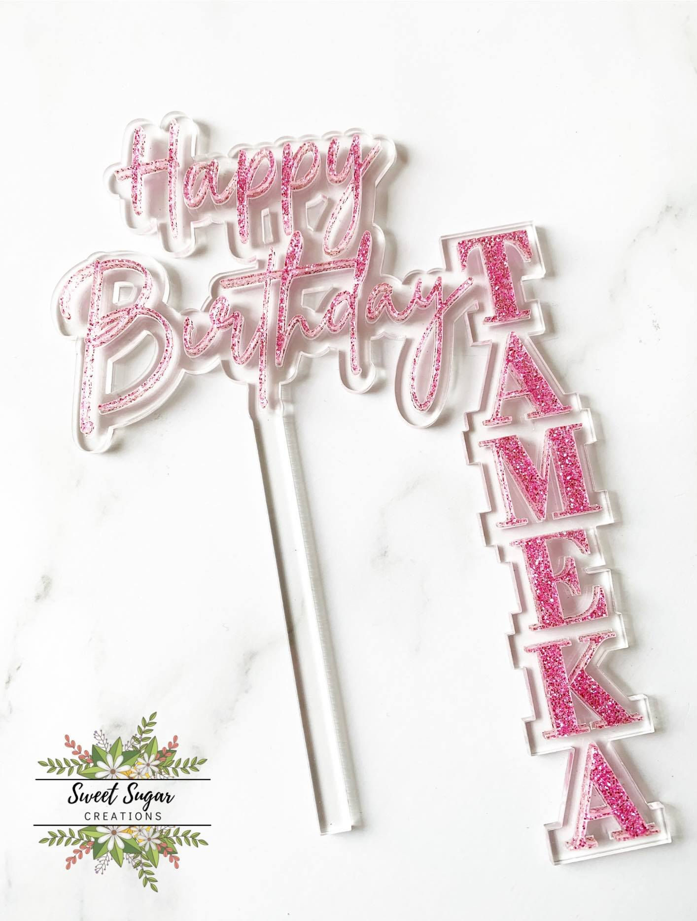 Custom Name Off the Side Happy Birthday Cake Topper