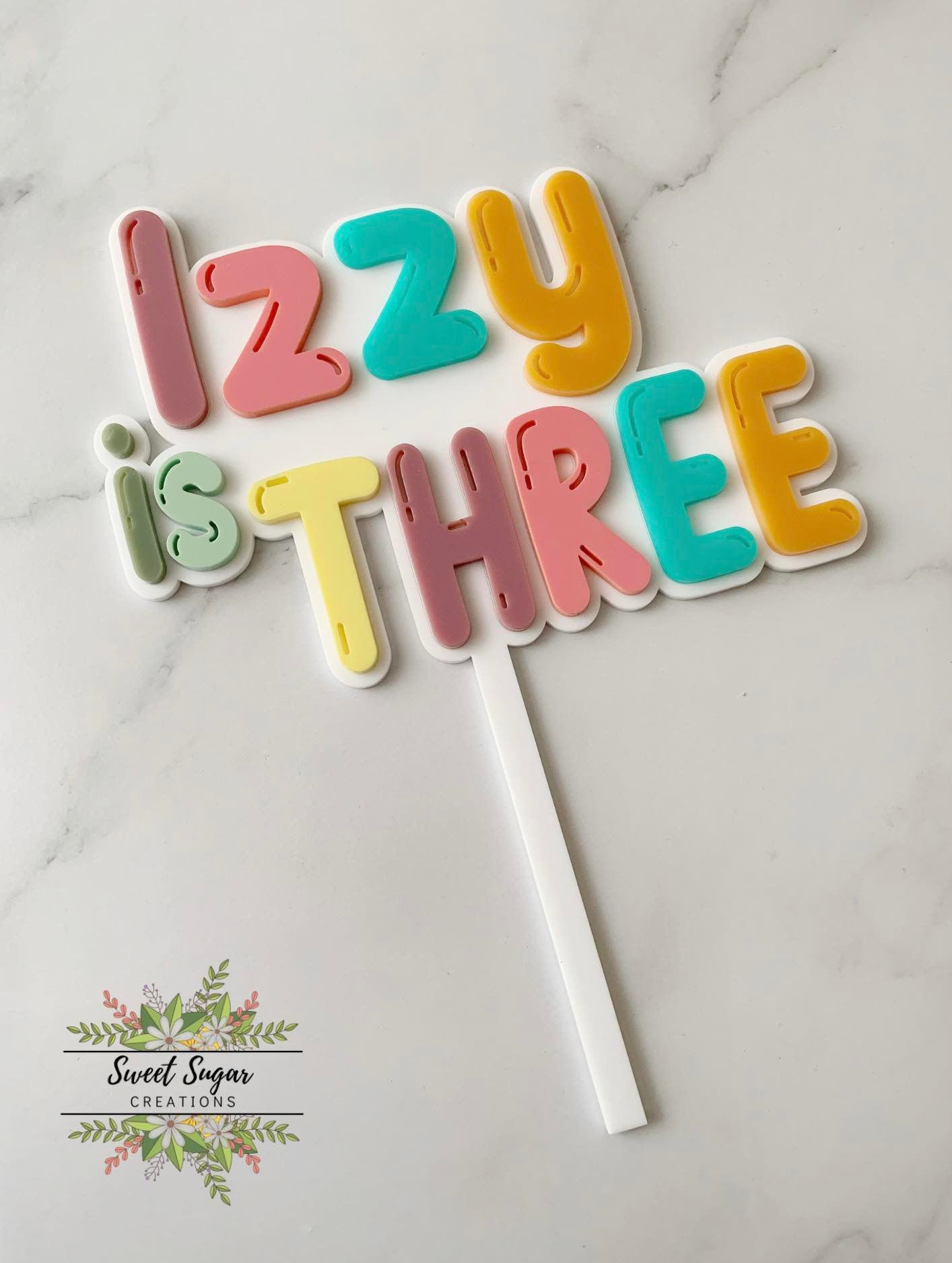 Custom Name and Age Colourful Cake Topper