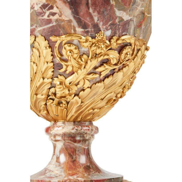 Thumbnail: Russian Gilt Bronze Mounted Veined Marble Pair Vases