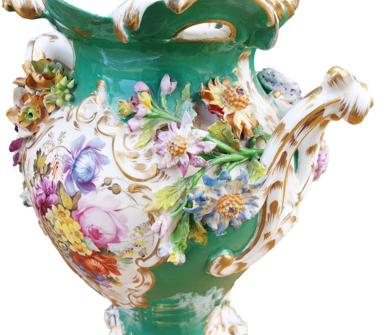 Thumbnail: Coalport Encrusted Handpainted Two Handled Vase