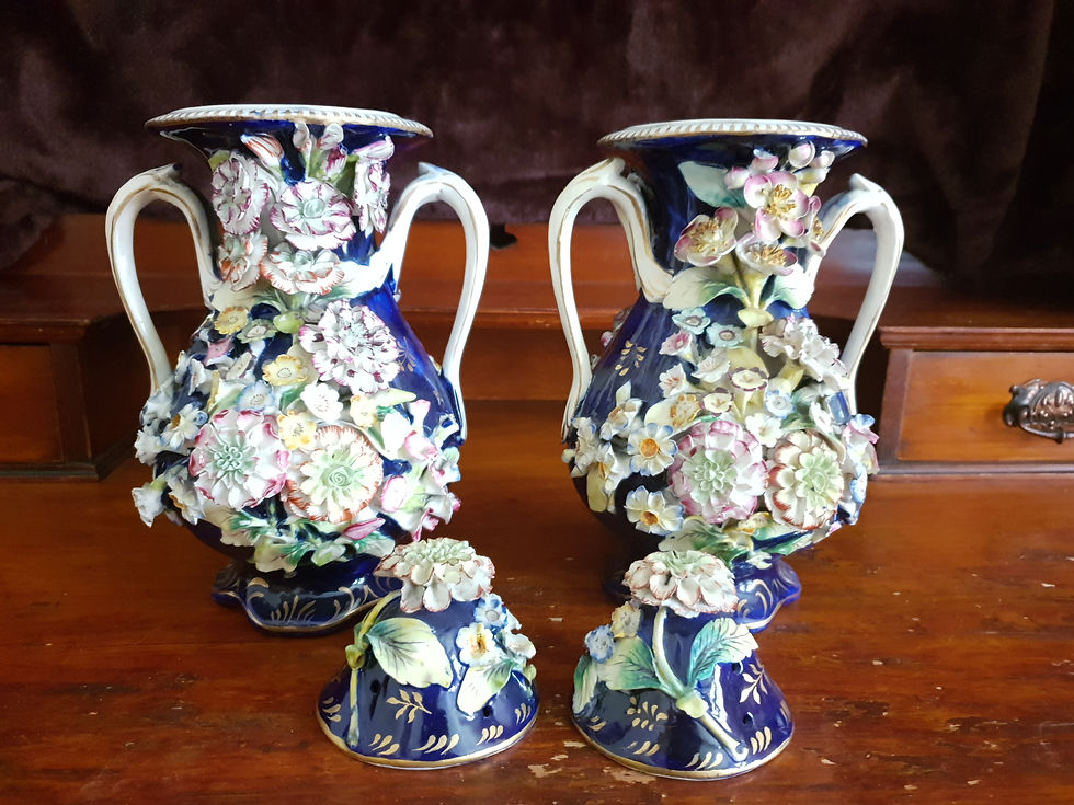 Thumbnail: Pair of Blue Coalport Encrusted vases