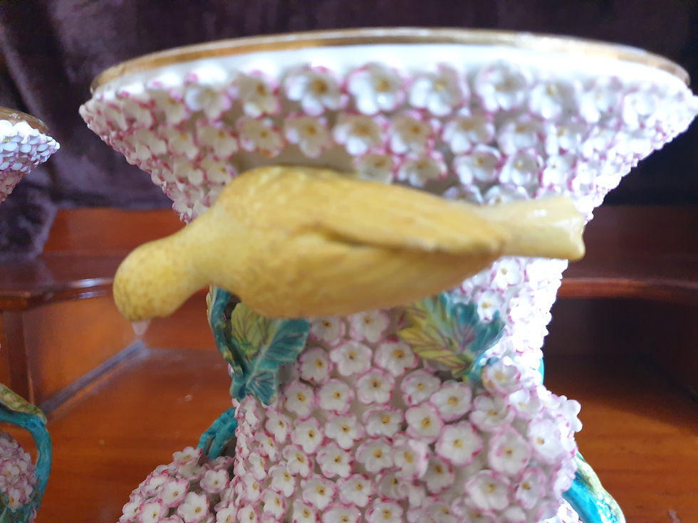 Thumbnail: H&r Daniel Pair Of Pink Schneeballen Canaries Lidded Vases