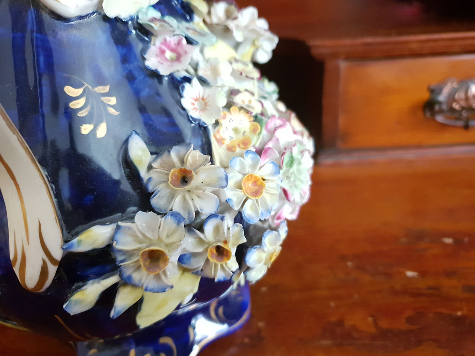 Thumbnail: Pair of Blue Coalport Encrusted vases