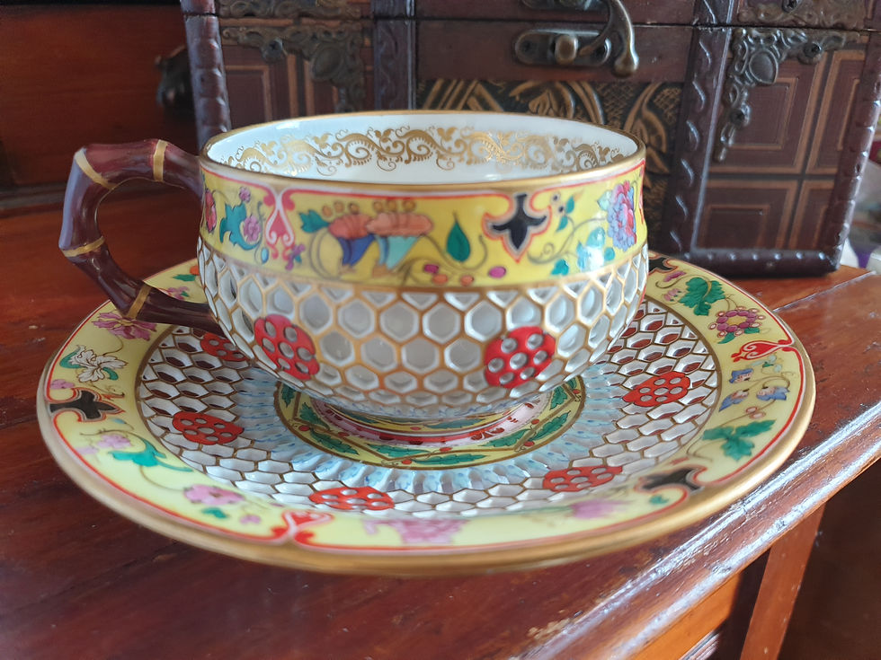 Thumbnail: George Owen Reticulated Tea Cup & Saucer Signed By Chamberlains Worcester