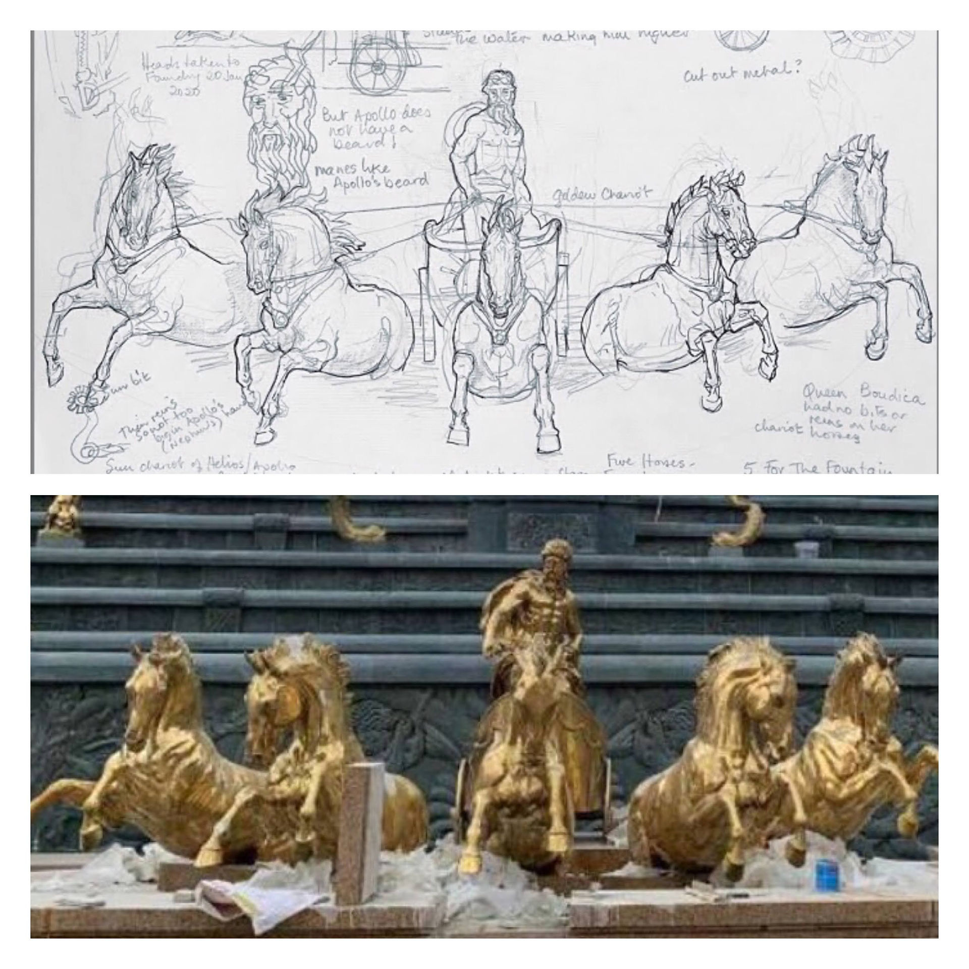 5 life-size bronze fountain horses at SunWorld Bà Nà Hills, Dà Nang, Vietnam. equustyle.com
