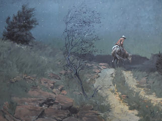 "Heed Thee Well When West Winds Blow" is a 30" x 40" oil on canvas by American artist Michael Ome Untiedt of nocturne of a lone cowboy and his horse. Michael Ome Untiedt is featured in the Premiere Winter 2024 issue of EquuStyle Art & Travel Magazine at equustyle.com