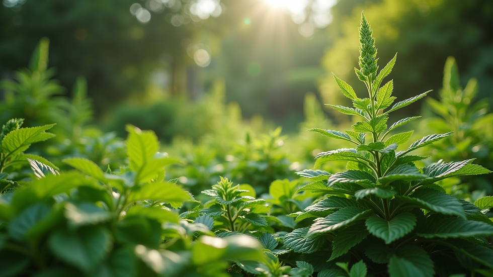Eye-level view of a lush green garden with diverse plants