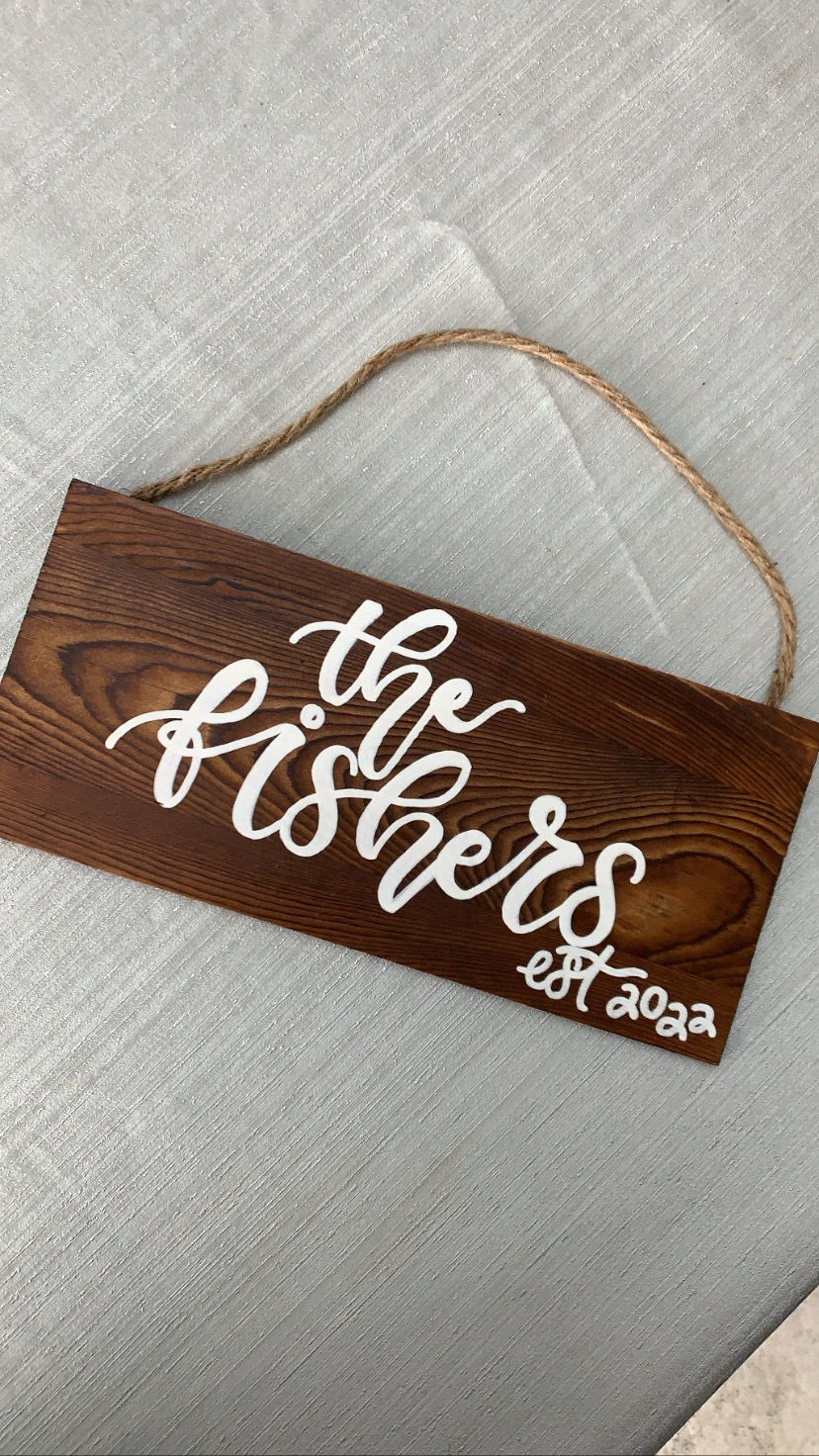 Thumbnail: Handwritten Custom Brown Wooden Hanging Sign