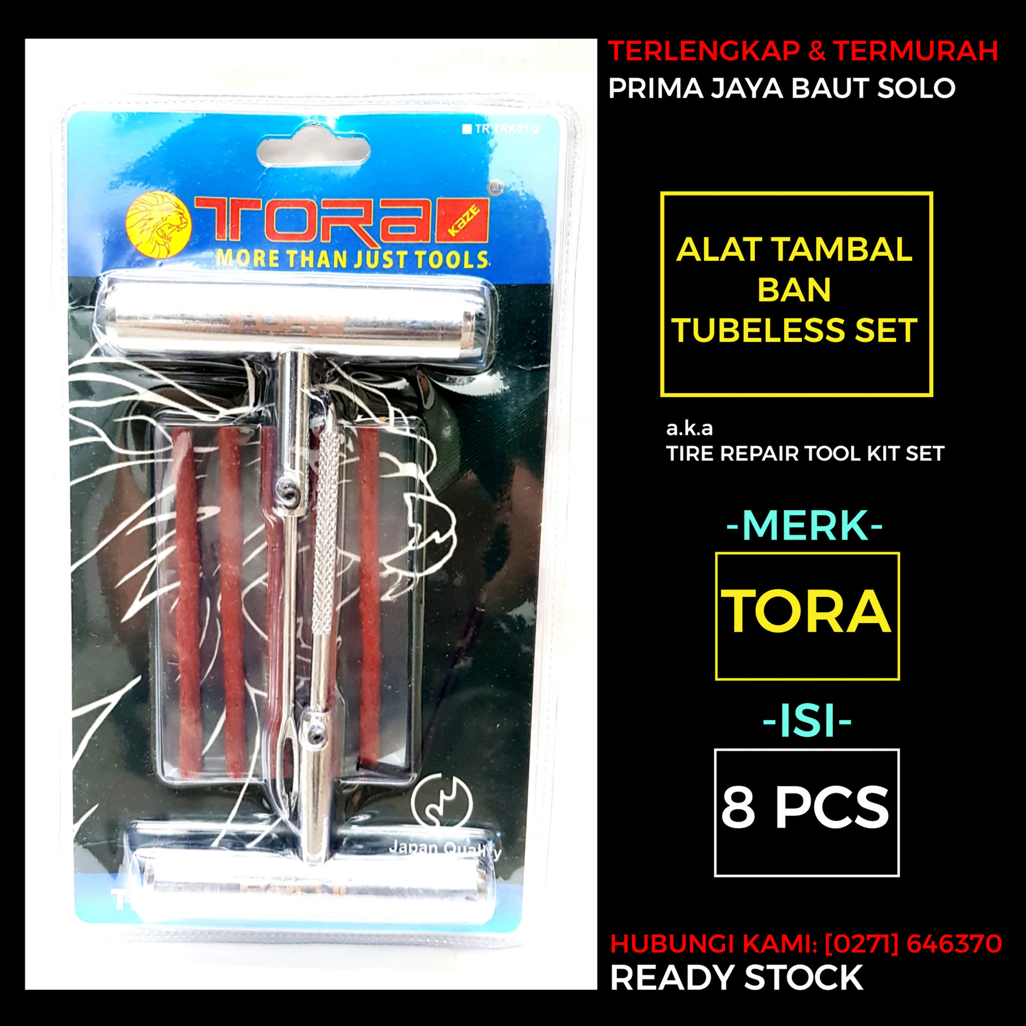 ALAT TAMBAL BAN TUBELESS SET 8 PCS TORA