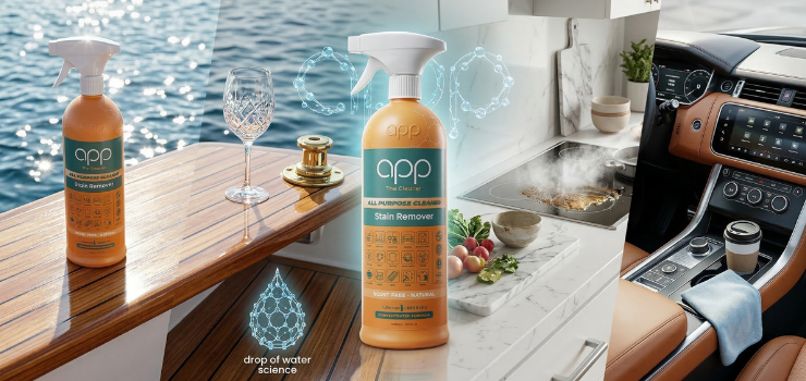 Eye-level view of a clean kitchen countertop with natural cleaning products