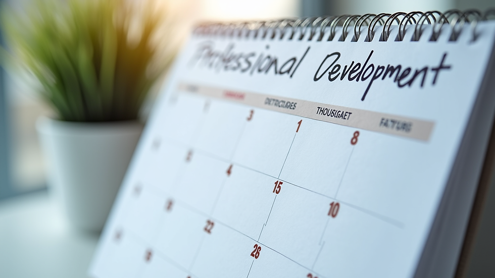 Close-up view of a calendar with scheduled professional development activities