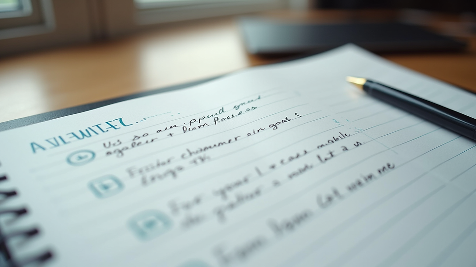 Close-up view of a planner with handwritten goals and notes