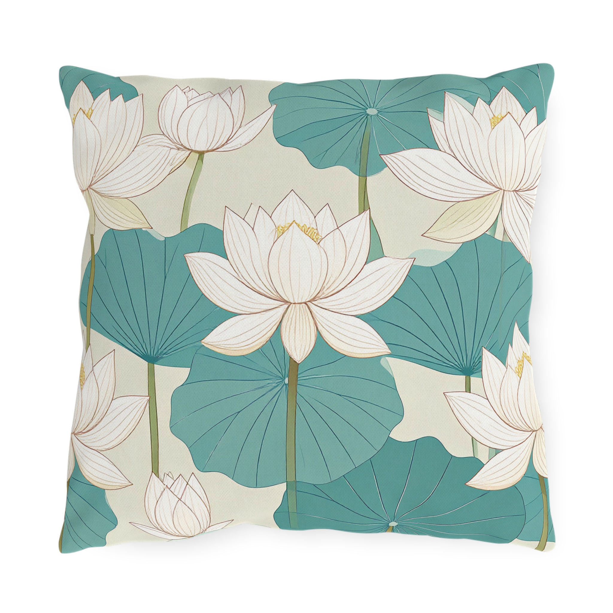 Serene Lotus Garden Outdoor Pillows, Floral Cushion Covers, Patio Decor, Outdoor