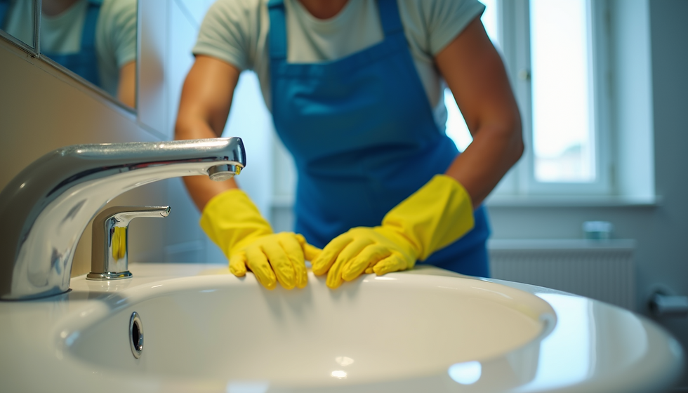 Eye-level view of a clean and organized living room with sunlight