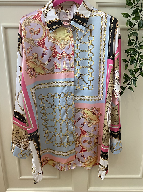 Camisa de cetim estampa rosa 