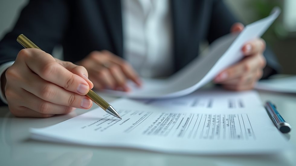Close-up view of a person reviewing insurance documents