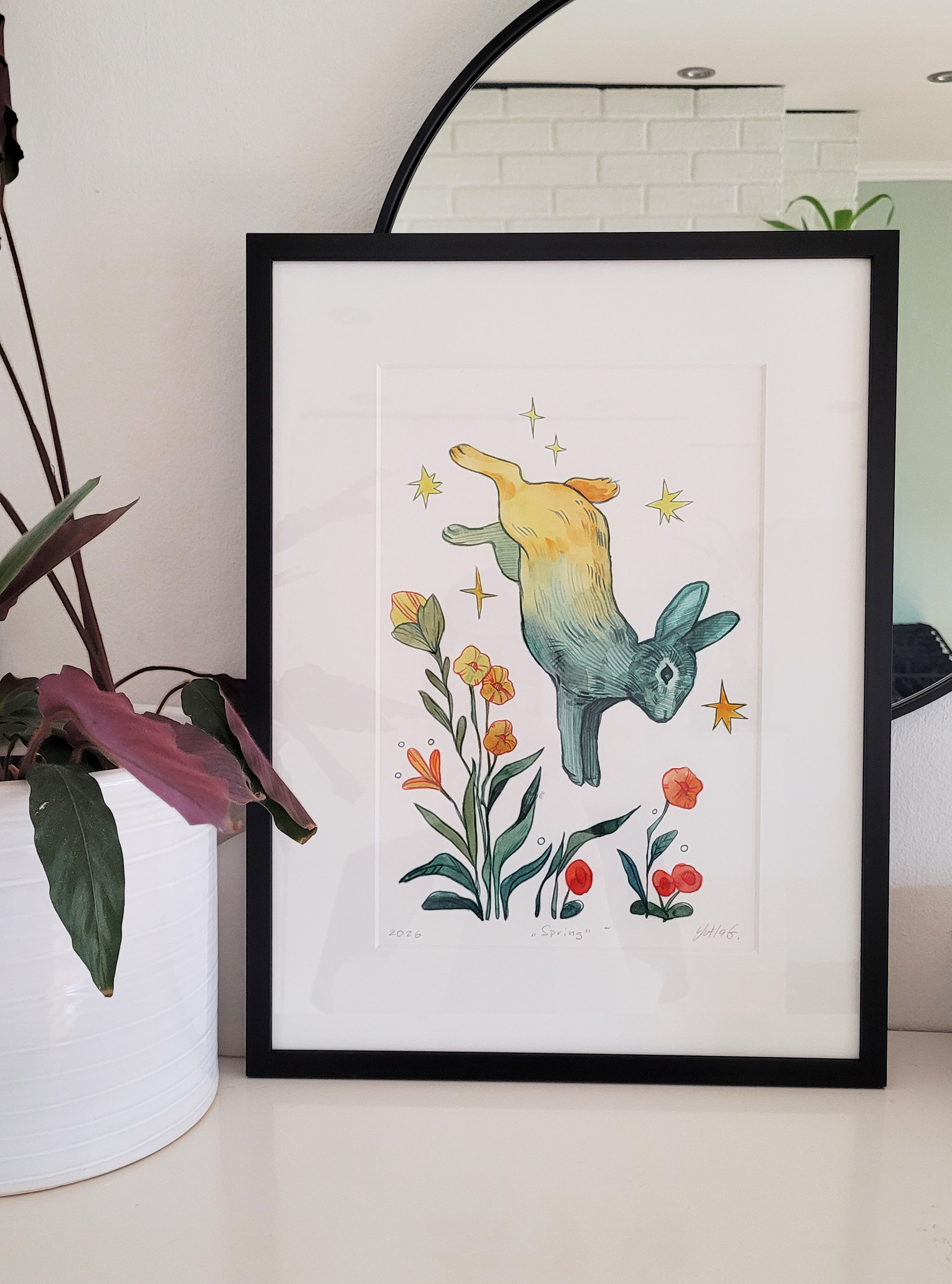 "Spring" original watercolor illustration framed