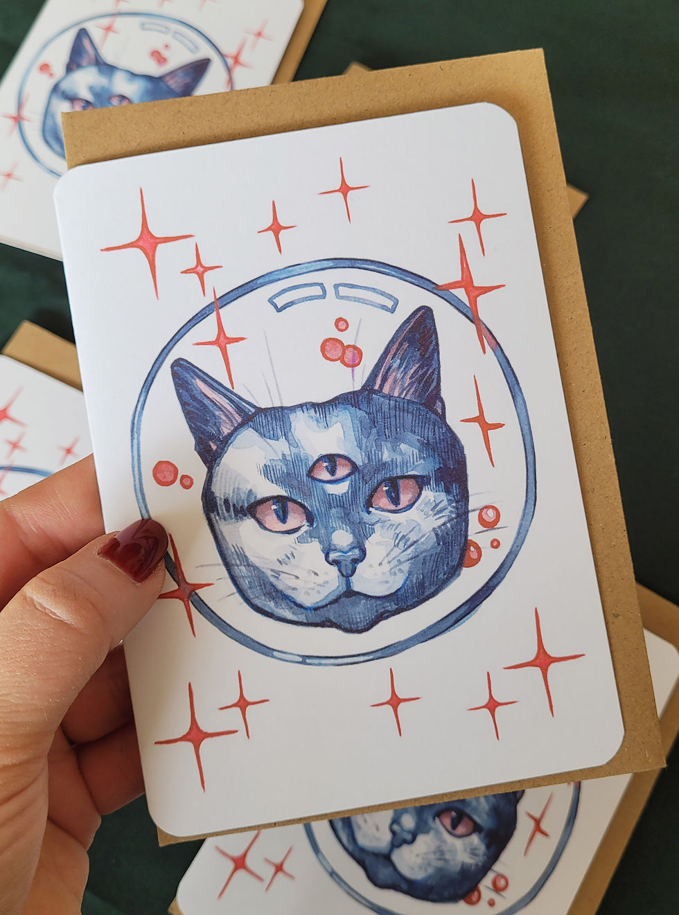 Thumbnail: Three eyed cat Double fold Card A6