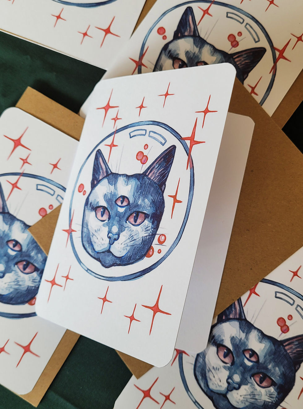 Thumbnail: Three eyed cat Double fold Card A6