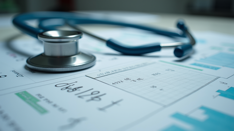 Close-up view of a stethoscope on a medical chart