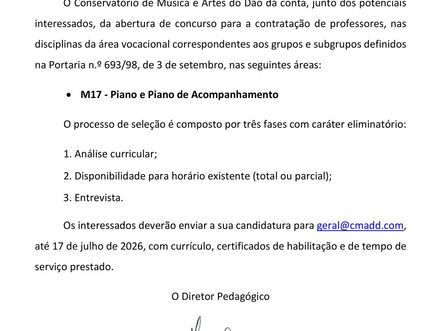 Oferta de trabalho | Ano letivo 2026/2027