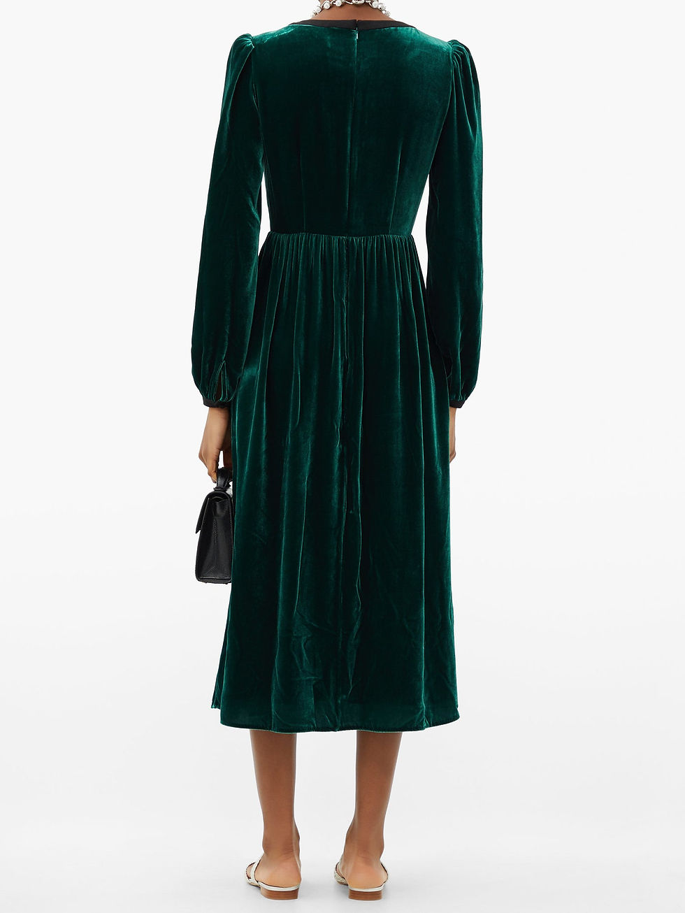 Thumbnail: Camille crystal-bow velvet midi dress