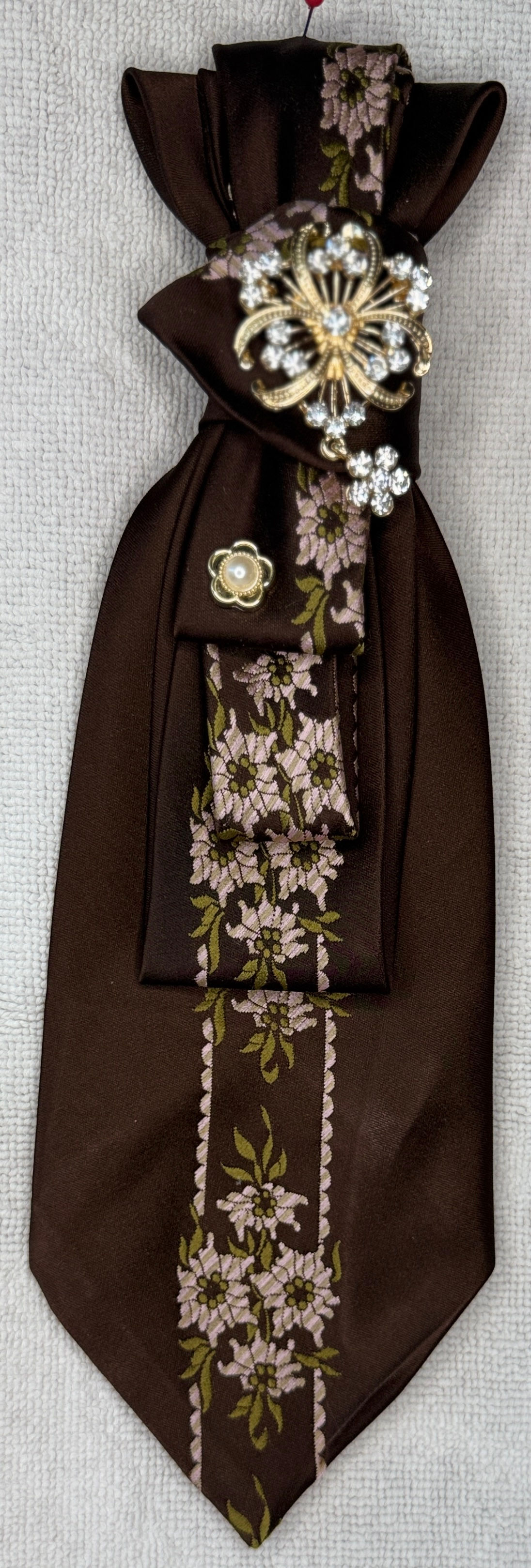 Dark Brown Tie w/ Pink Flowers